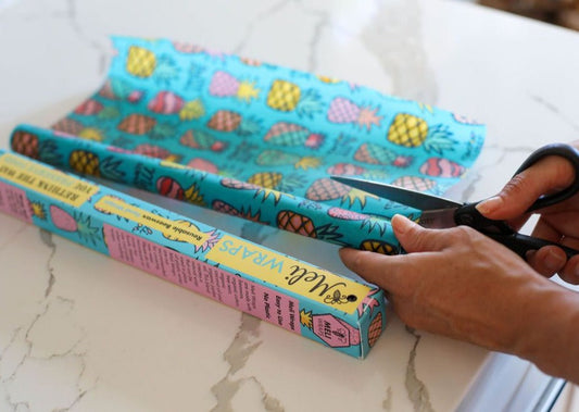 Meli Wraps beeswax roll in pineapple print, natural beeswax wrap bulk roll for food storage and eco-friendly wrapping.