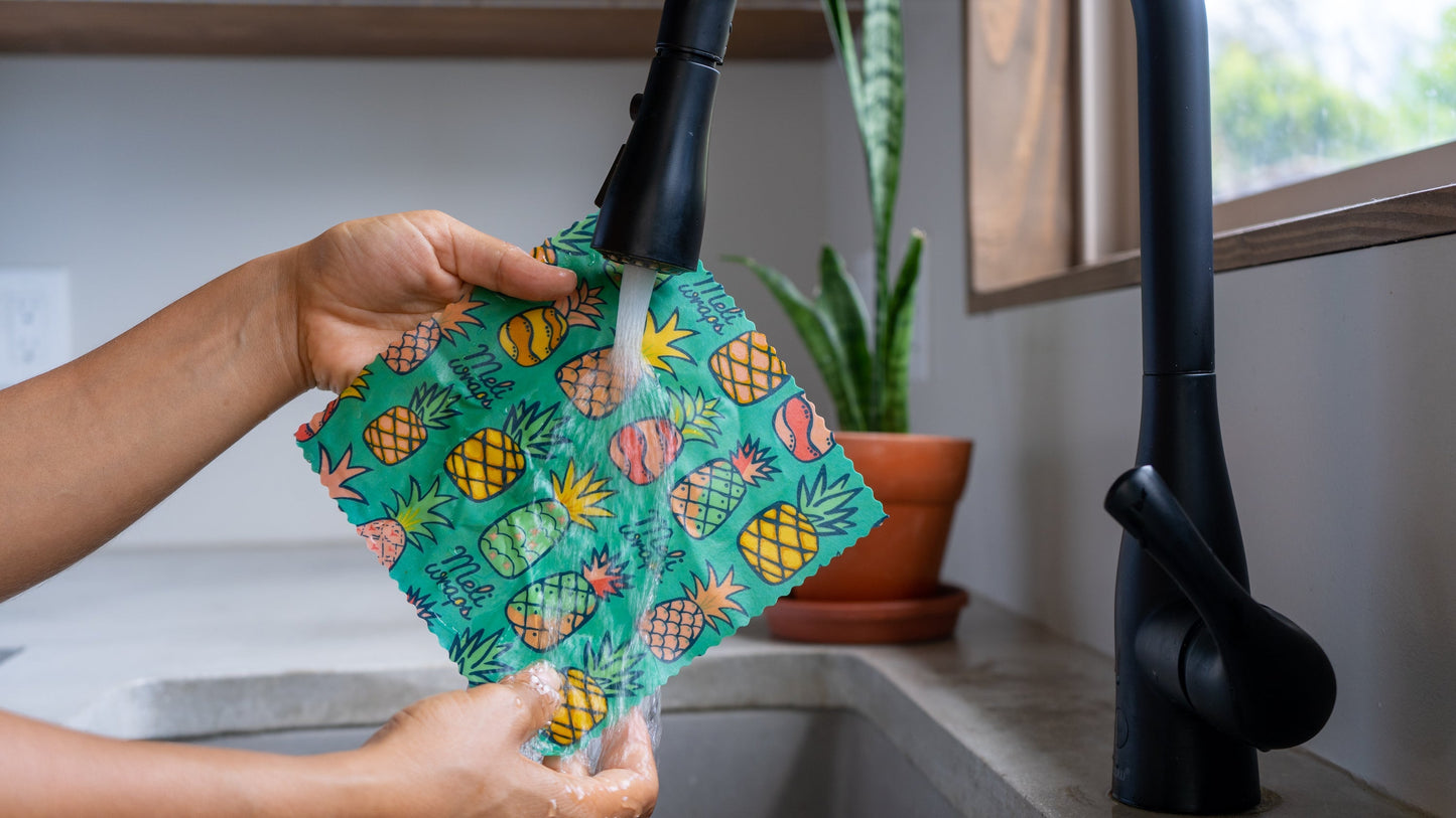 Beeswax Wrap Bulk Roll by Meli Wraps with pineapple print, natural beeswax coating, ideal for food wrapping and storage.