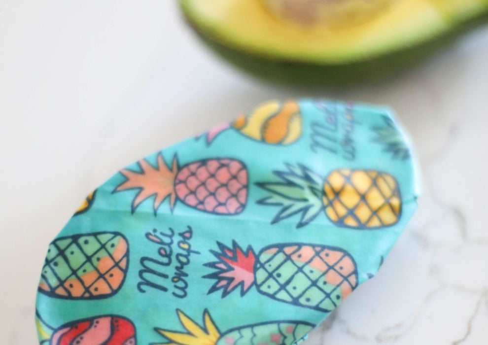 Beeswax Wrap Bulk Roll by Meli Wraps with pineapple print, natural beeswax coated fabric for reusable food wraps.