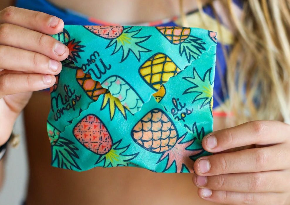 Beeswax wrap bulk roll by Meli Wraps with pineapple print, natural beeswax-coated reusable food wrap for eco-friendly storage.