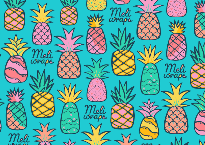 Meli Wraps beeswax roll with pineapple print, natural beeswax wrap bulk roll for food storage and wrapping.