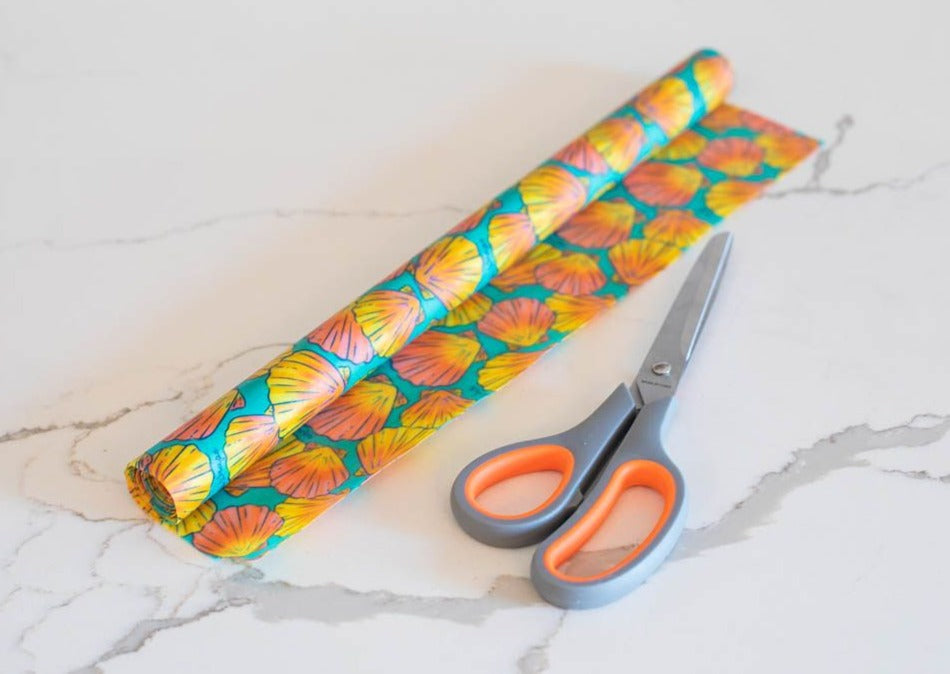 Meli Wraps beeswax roll with shells print, natural beeswax wrap bulk roll for food preservation, eco-friendly and reusable.