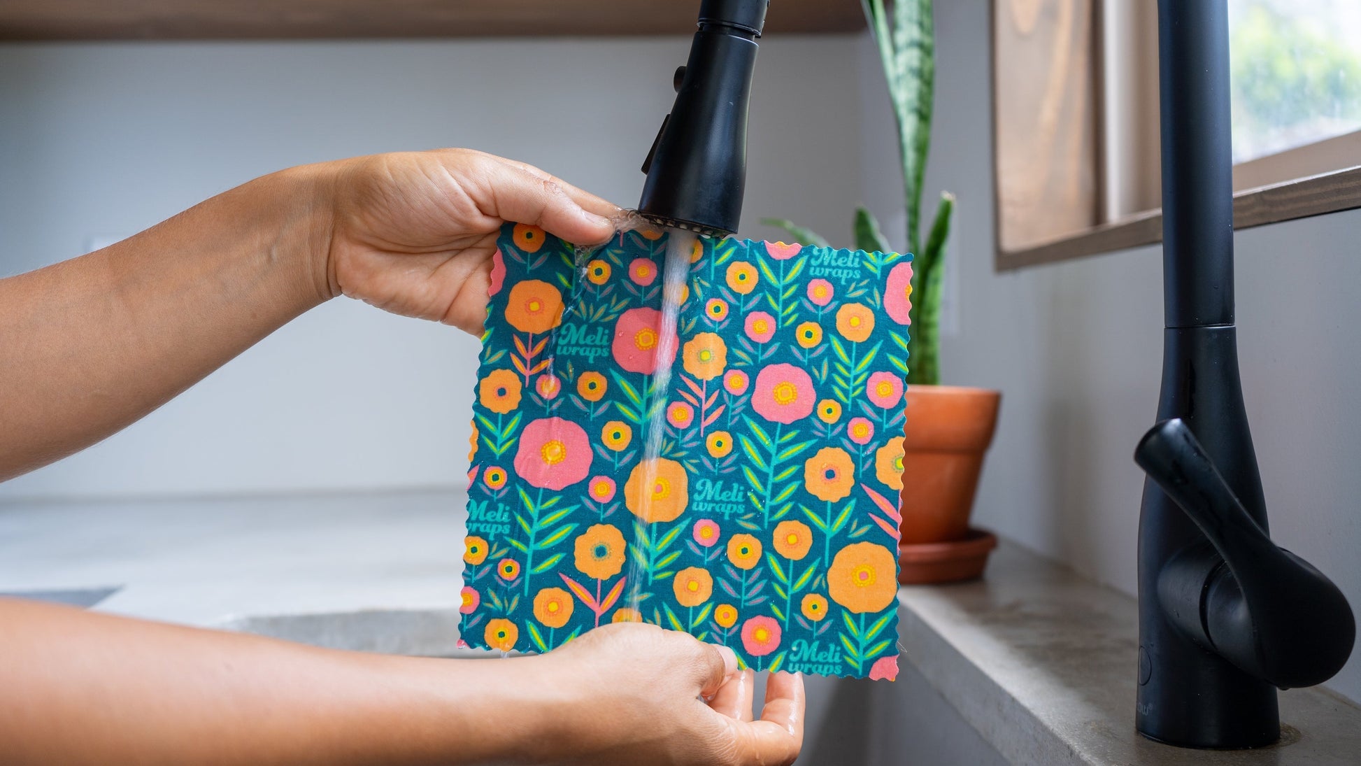 Set of three Meli Wraps beeswax food wraps in fall bloom print, eco-friendly beeswax wraps for food storage in various sizes