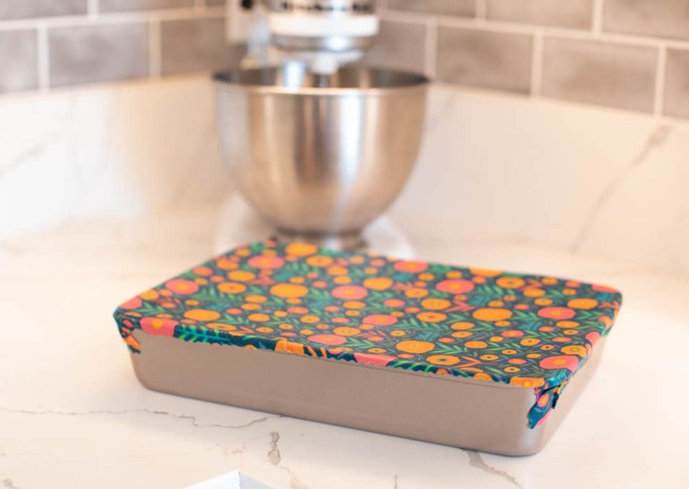 Set of Meli Wraps beeswax food wraps in fall bloom print, includes small, medium, and large sizes for food storage.
