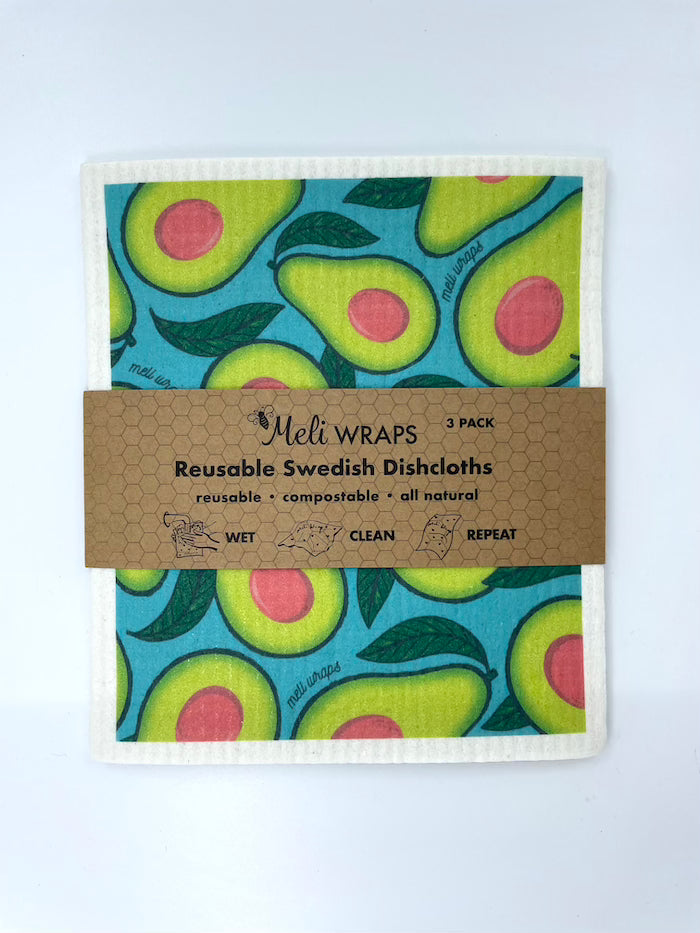 Eco-friendly avocado gift set with reusable wraps from Meli Wraps, featuring vibrant avocado-themed designs.