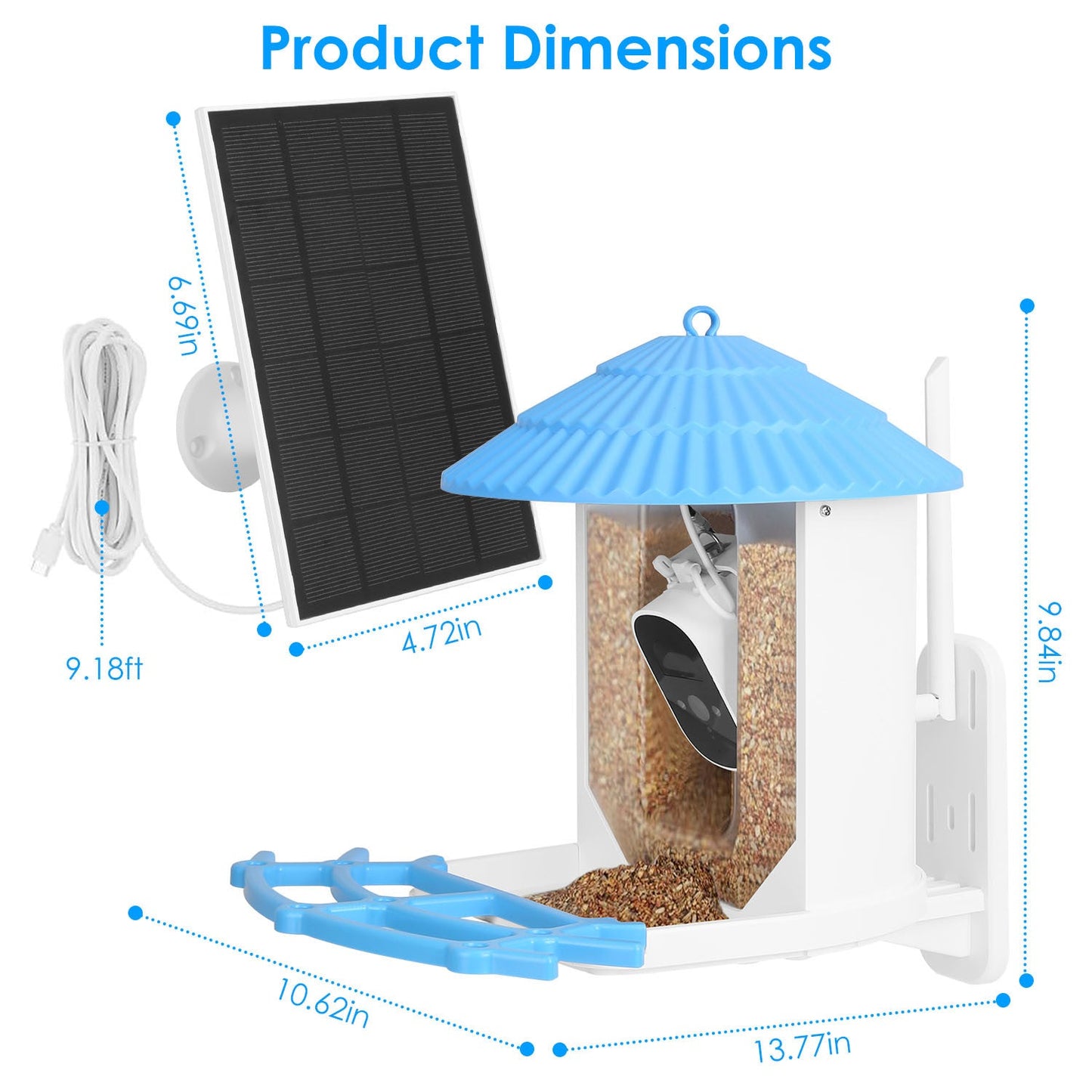 Solar Powered Smart Bird Feeder 2K Bird Watching Camera With PIR Motion AI Birds Species Identify Two-Way Audio Real-Time App Notification Capture Video Gift For Bird Lover - Blessings Grow Meadows