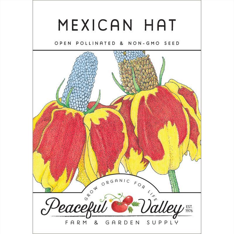 Pack of Grow Organic Mexican Hat flower seeds showing colorful seed packets for planting and gardening.