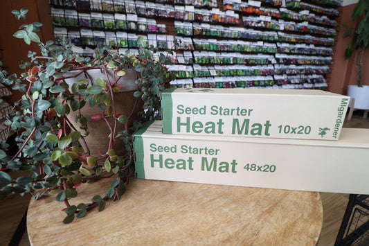 MIgardener Premium Seed Starting Heat Mat laid out on a surface, used for germinating seeds with controlled warmth.