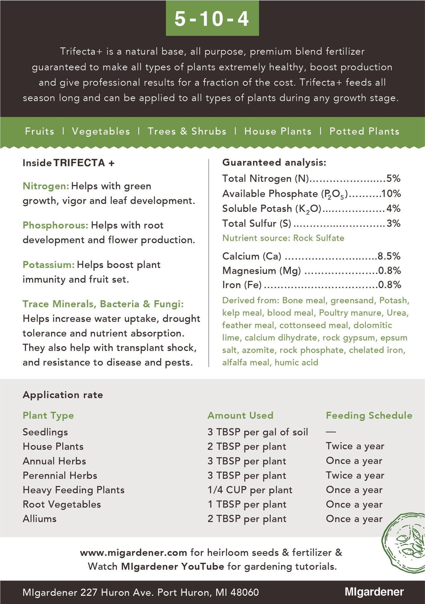 MIgardener Trifecta+ fertilizer in a 3lb bag, showing the packaging and product label for optimal plant nutrition.