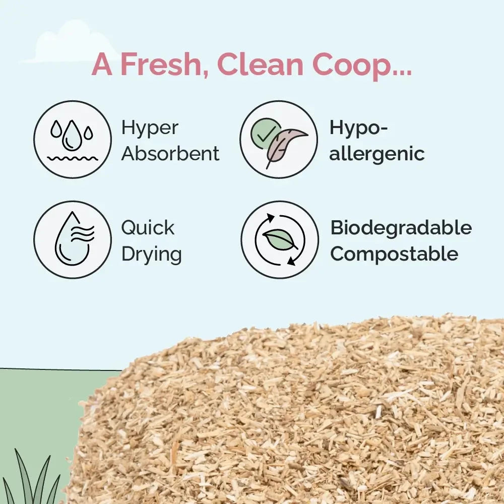 Mile Four hemp bedding for chicken coops, 44 lbs, natural and absorbent bedding for poultry coops and nesting areas.