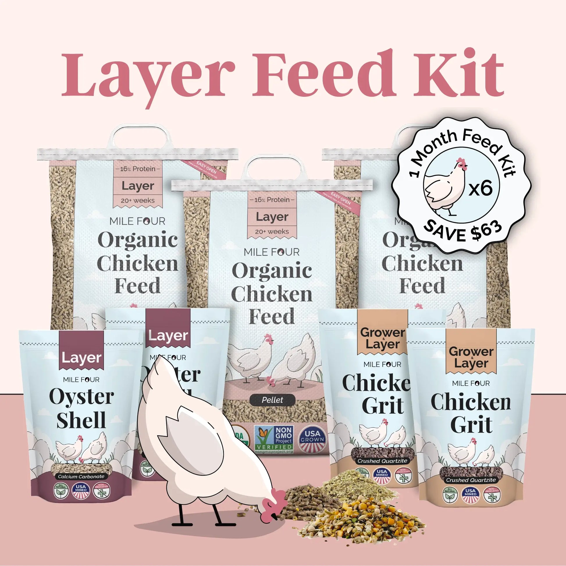 Layer Feed Kit | 1 Month of Organic Feed, Grit & Oyster Shell for 6 Layers - Blessings Grow Meadows