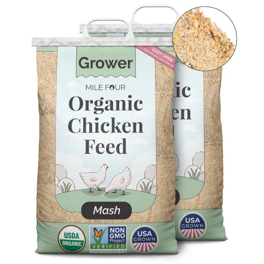 Organic chicken feed pellets from Mile Four, 2 lbs grower formula for healthy poultry nutrition