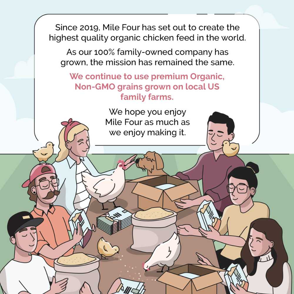 Mile Four Chicken Grit treat and supplement in a 4 lb bag, designed for poultry nutrition and healthy digestion.