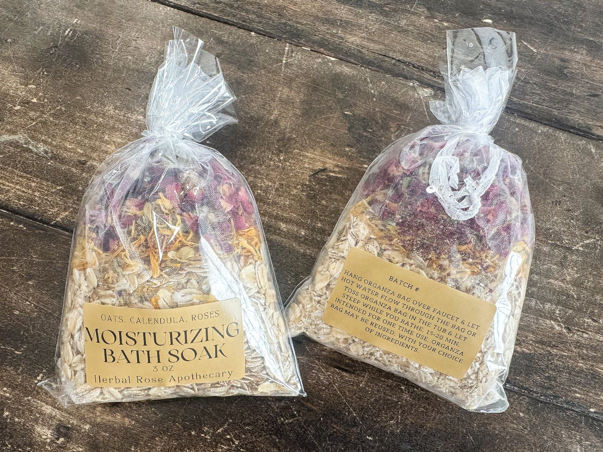 Herbalroseapothecary moisturizing herbal bath soak with dried herbs and floral elements for relaxing bath experience