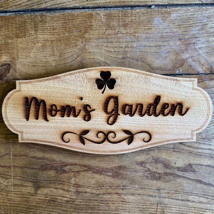 Mom's Garden Sign with Shamrock  - Made in USA with American Cedar - Blessings Grow Meadows