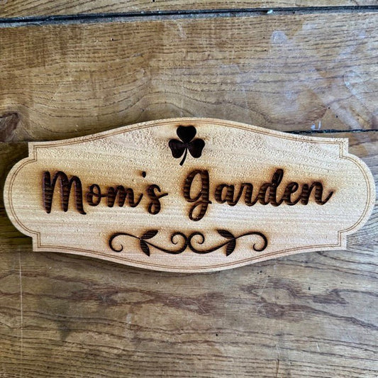 Mom's Garden Sign with Shamrock  - Made in USA with American Cedar - Blessings Grow Meadows