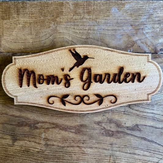 Mom's Garden Sign with Hummingbird  - Made in USA with American Cedar - Blessings Grow Meadows