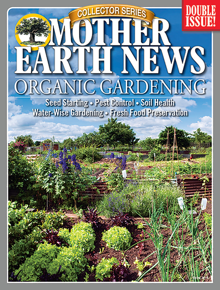 Mother Earth News Collector Series magazine on organic gardening, 1st edition with vintage cover design and nature-themed illustrations.