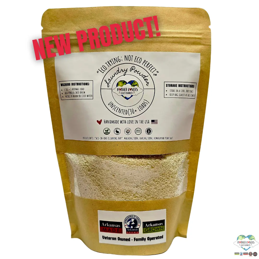 Handmade organic Ultra Clean laundry detergent powder from Mother Lovers Eco Market, plant-based and zero waste.