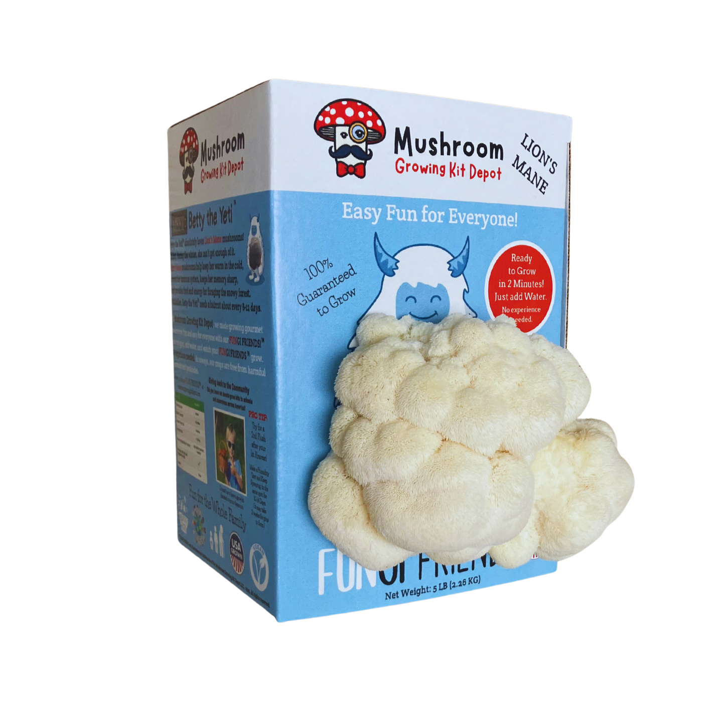 Betty the Yeti - Lion's Mane Mushroom Grow Kit - 5 LBS (with box) - Blessings Grow Meadows