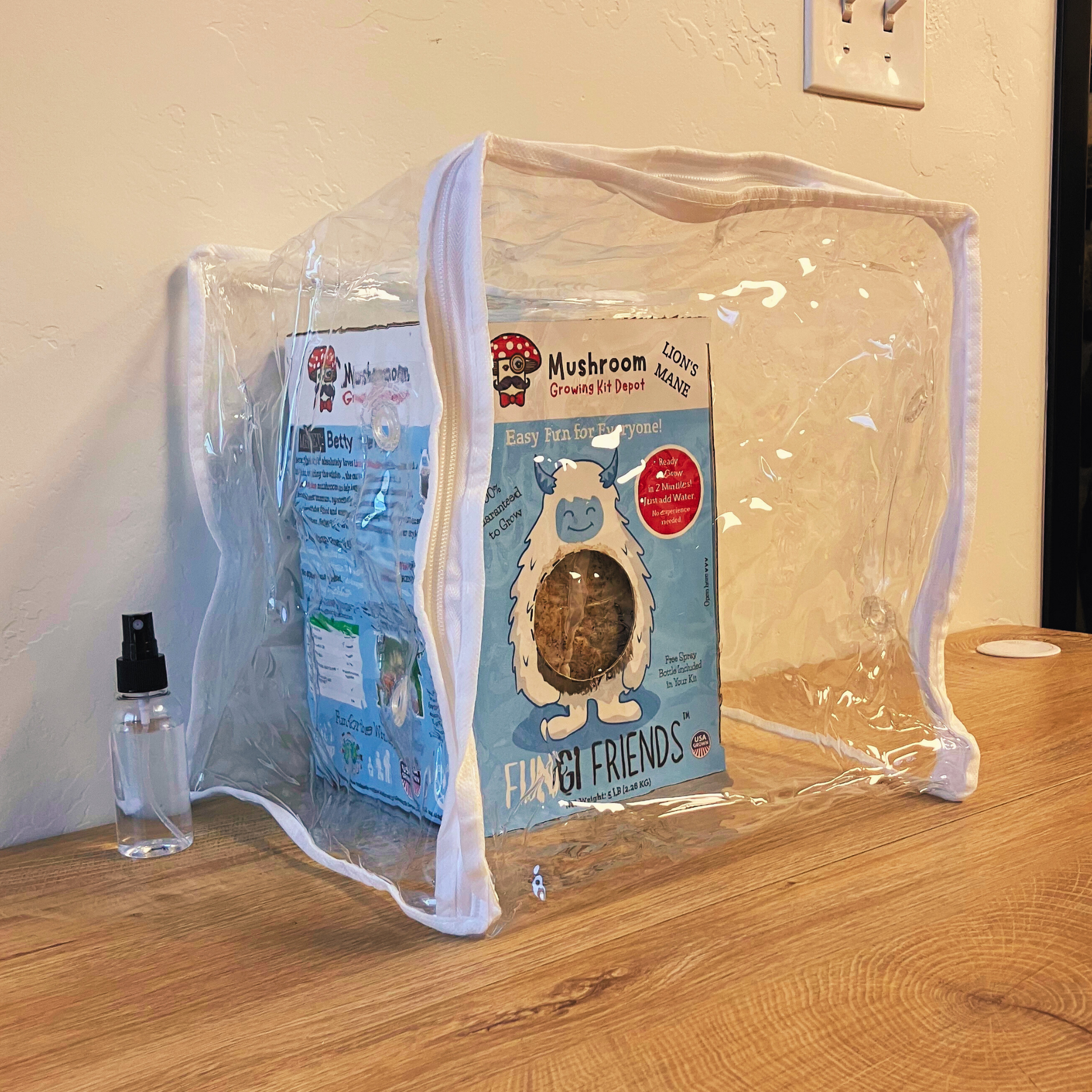 Betty the Yeti Lion's Mane Mushroom Grow Kit by Mushroom Growing Kit Depot, 5 lbs with box, featuring Lion's Mane mushroom cultivation kit