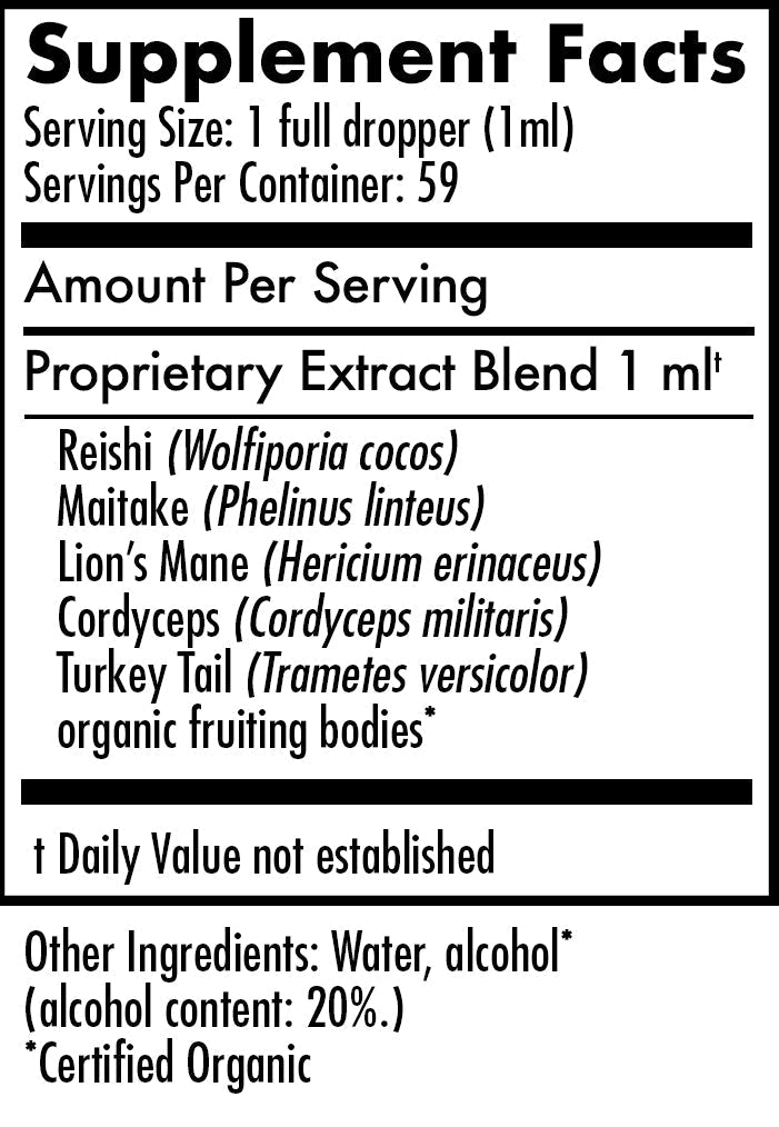 Mycomatrix Immunity Blend adaptogenic mushroom extract bottle from Mushroom Mountain showing the 2oz container.
