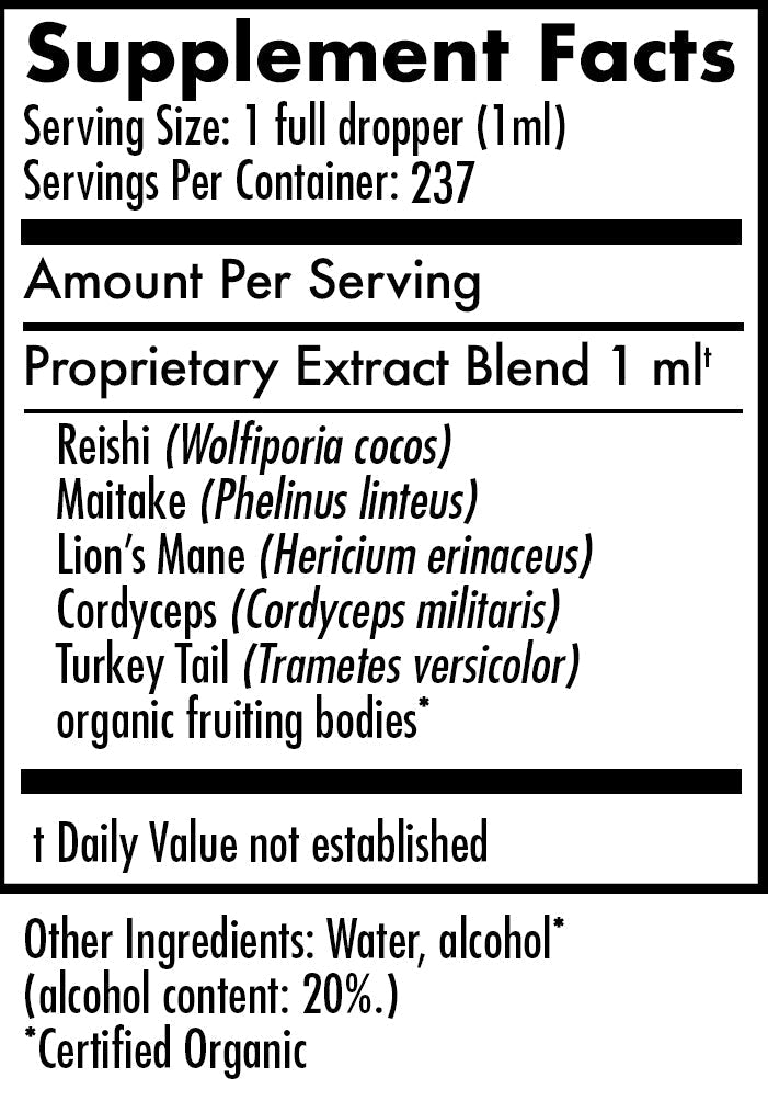 Mycomatrix Immunity Blend adaptogenic mushroom extract from Mushroom Mountain in a 2oz jar, featuring a mixture of medicinal mushrooms.