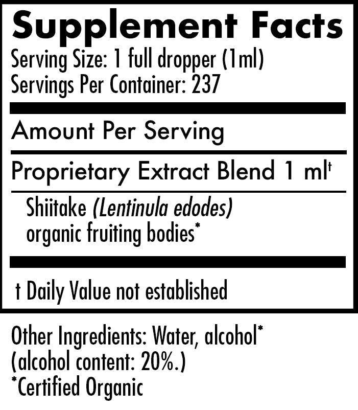 Mycomatrix SHIITAKE adaptogenic mushroom extract bottle from Mushroom Mountain, 2 oz, with mushrooms and label visible.