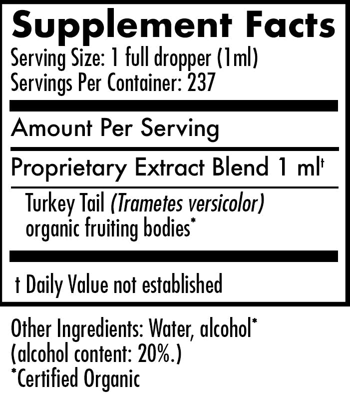 Mycomatrix Turkey Tail adaptogenic mushroom extract by Mushroom Mountain in a 2oz bottle with mushroom imagery.