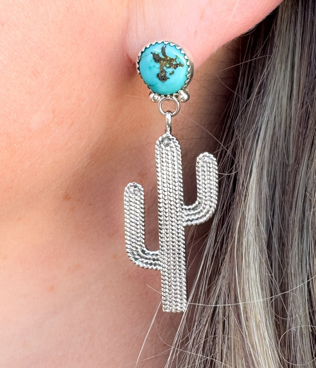 Anne Spencer Kingman Turquoise Cactus Earrings - Blessings Grow Meadows -