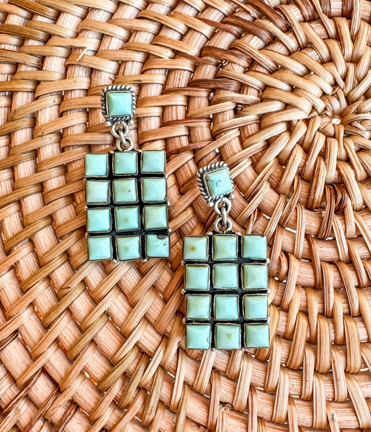 Kingman Turquoise Grid Earrings - Blessings Grow Meadows -