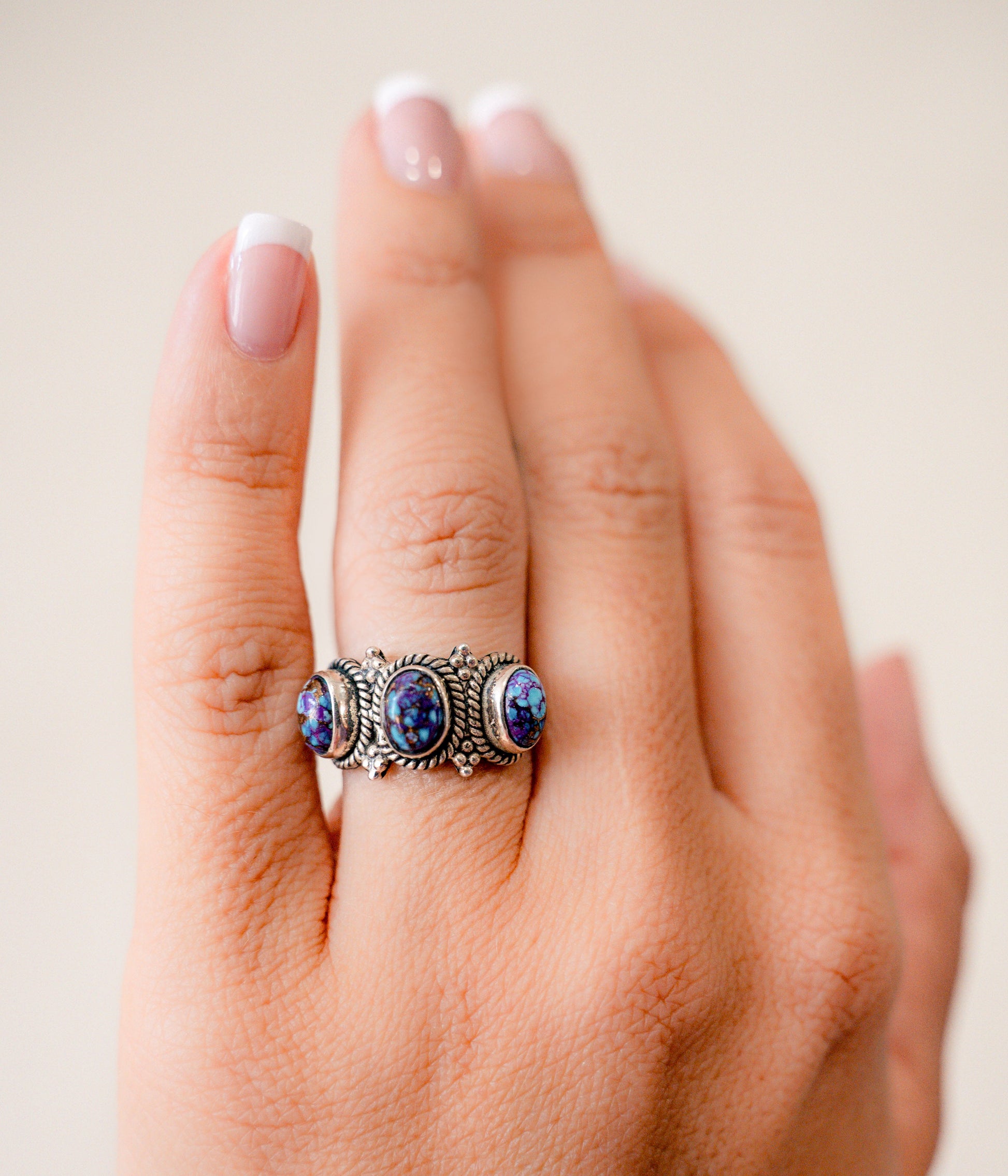 Purple Mojave Three Stone Ring - Blessings Grow Meadows -