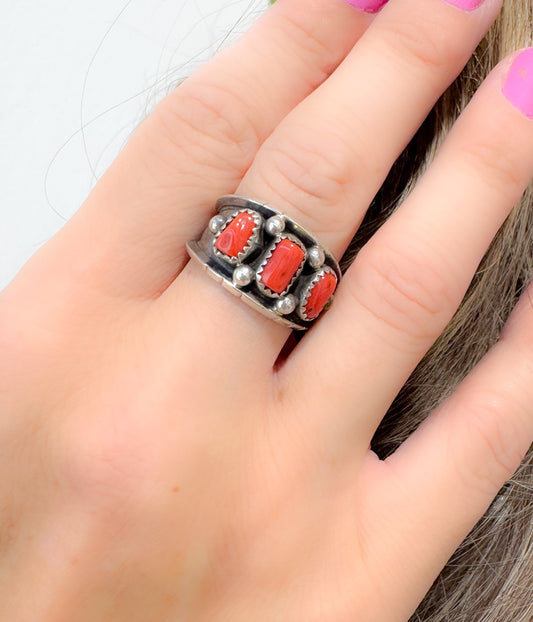 Reed Charley 3 Stone Red Coral Band - Blessings Grow Meadows -