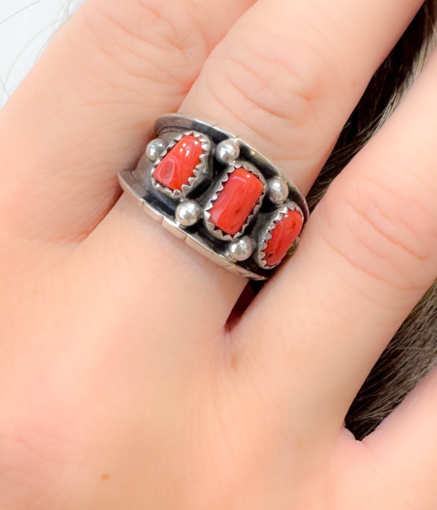 Reed Charley 3 Stone Red Coral Band - Blessings Grow Meadows -