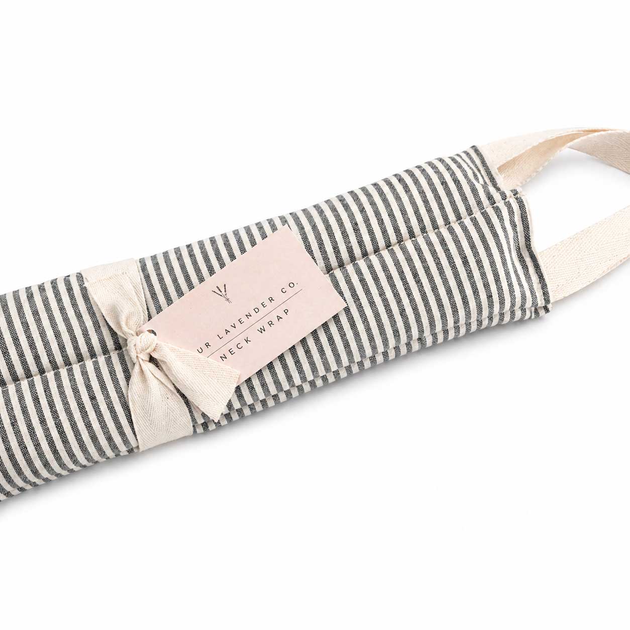 Lavender neck wrap heating pad from Our Lavender Co with fabric variations, 28 inches long and 4 inches wide, for soothing comfort.
