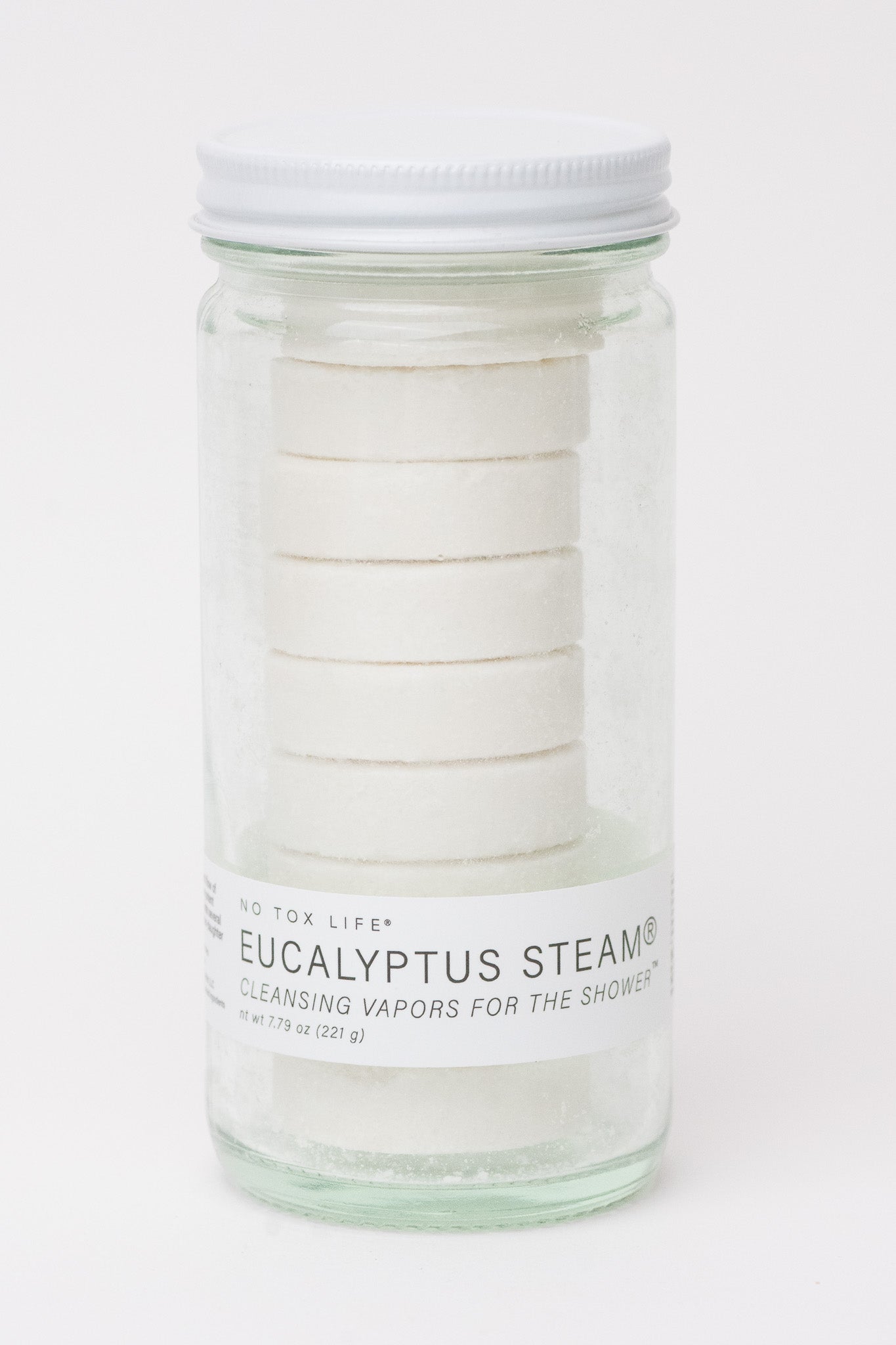 Eucalyptus Steam cleansing vapors for the shower in a normal jar by NO TOX LIFE, with eucalyptus leaves and vapor diffusion.