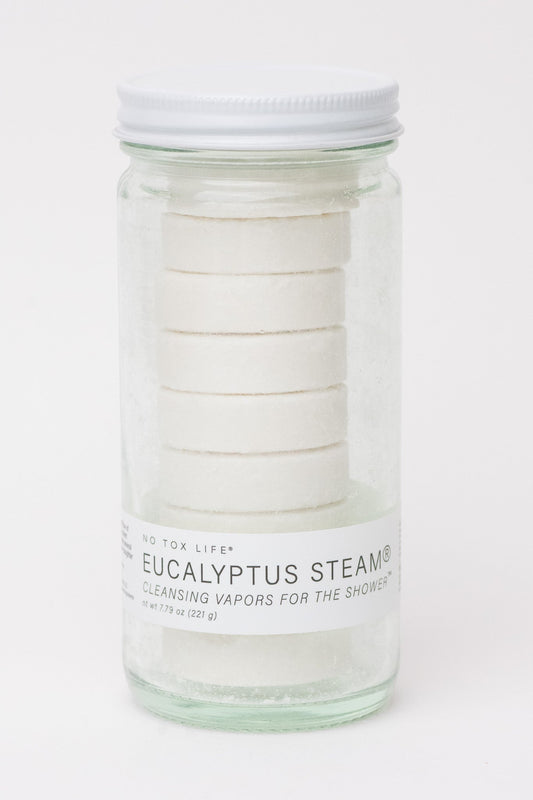 Eucalyptus Steam cleansing vapors for the shower in a normal jar by NO TOX LIFE, with eucalyptus leaves and vapor diffusion.
