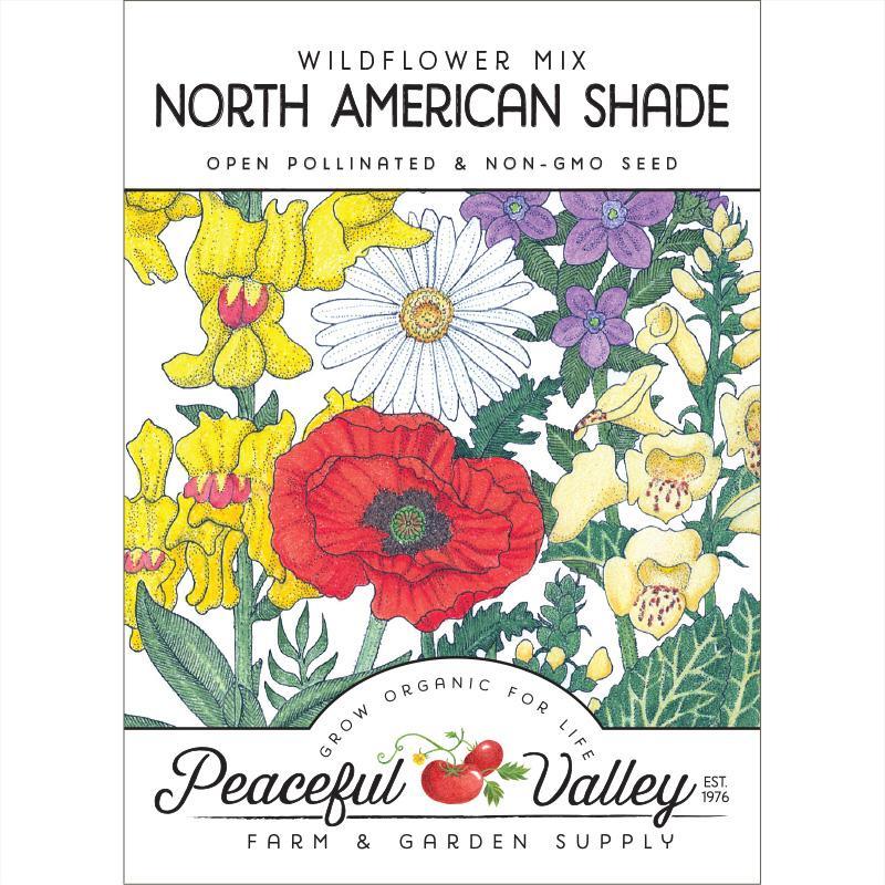 Pack of Grow Organic North American Shade Wildflower Mix flower seeds with colorful wildflower variety for shaded garden areas.