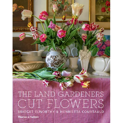Hardcover book titled "The Land Gardeners: Cut Flowers" by splitShops, featuring a garden-themed cover design.