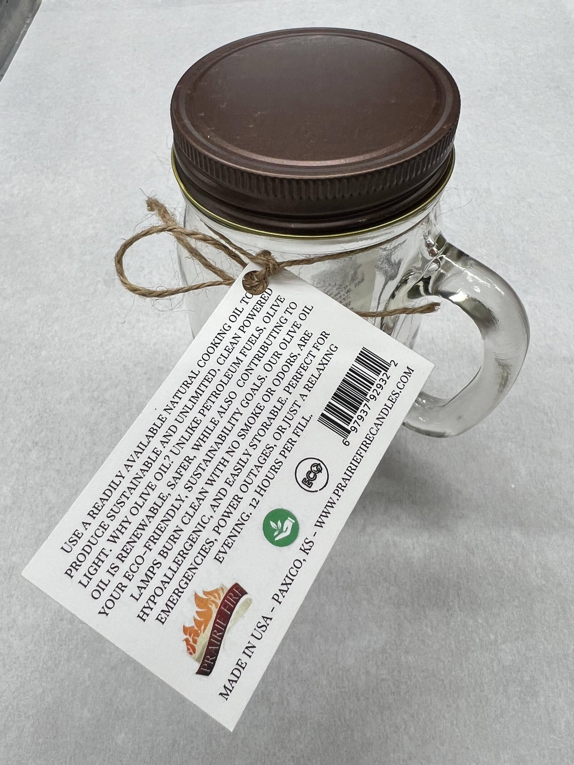 Olive Oil Candle Lamp - Handle Mason Jar - Emergency Backup - Power Outage - Blessings Grow Meadows