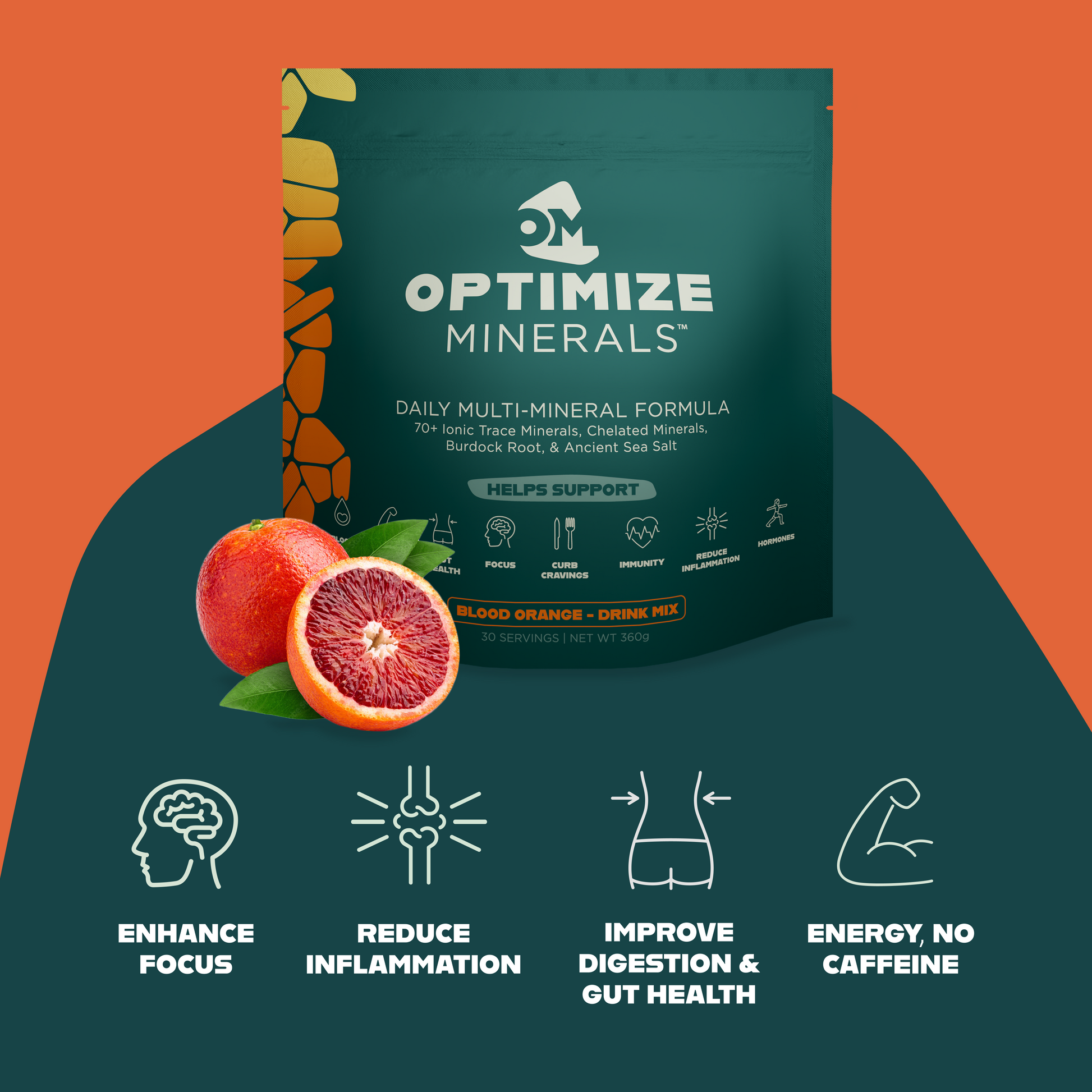Optimize Minerals and VitaminZ bundle with blood orange flavor, 30-day supply of mineral and vitamin supplements from Optimize Minerals.
