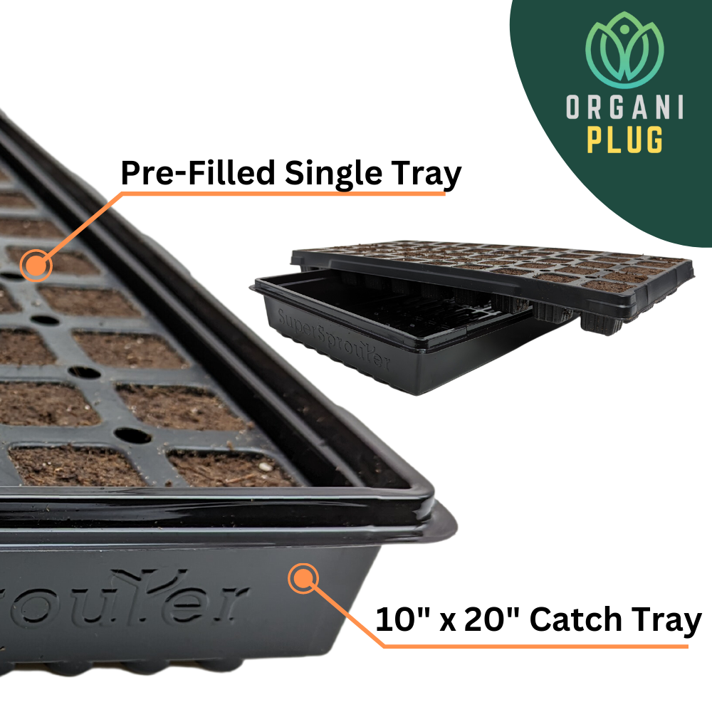 Organic Plug seed and cutting propagation tray with 50 pre-filled plugs, suitable for starting plants and cuttings.