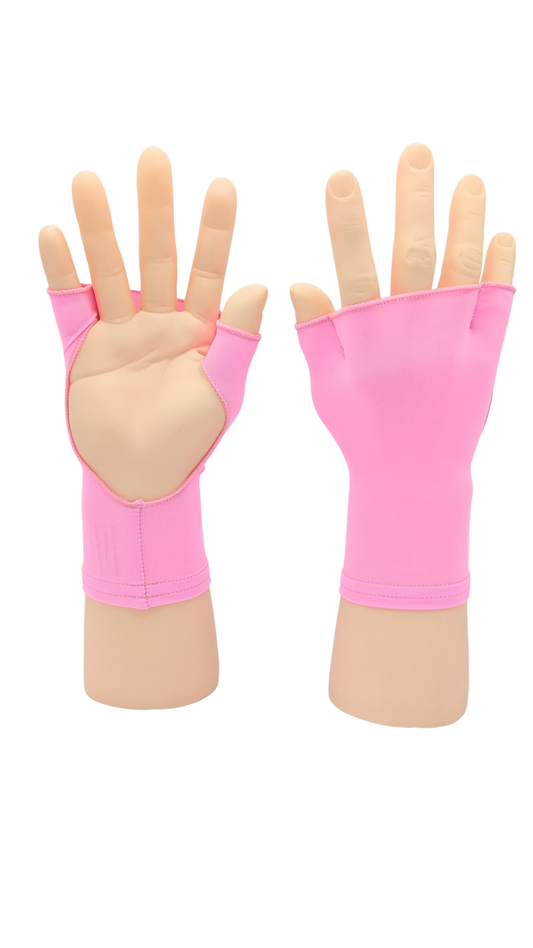 Pink Splash PalmFree™ Sun Gloves with UPF 50+ protection, showing the palm and finger details for sun protection.