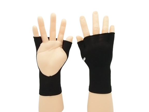 Black PalmFree™ Sun Gloves with UPF 50+, showing palm and finger details, designed for sun protection and outdoor activities.