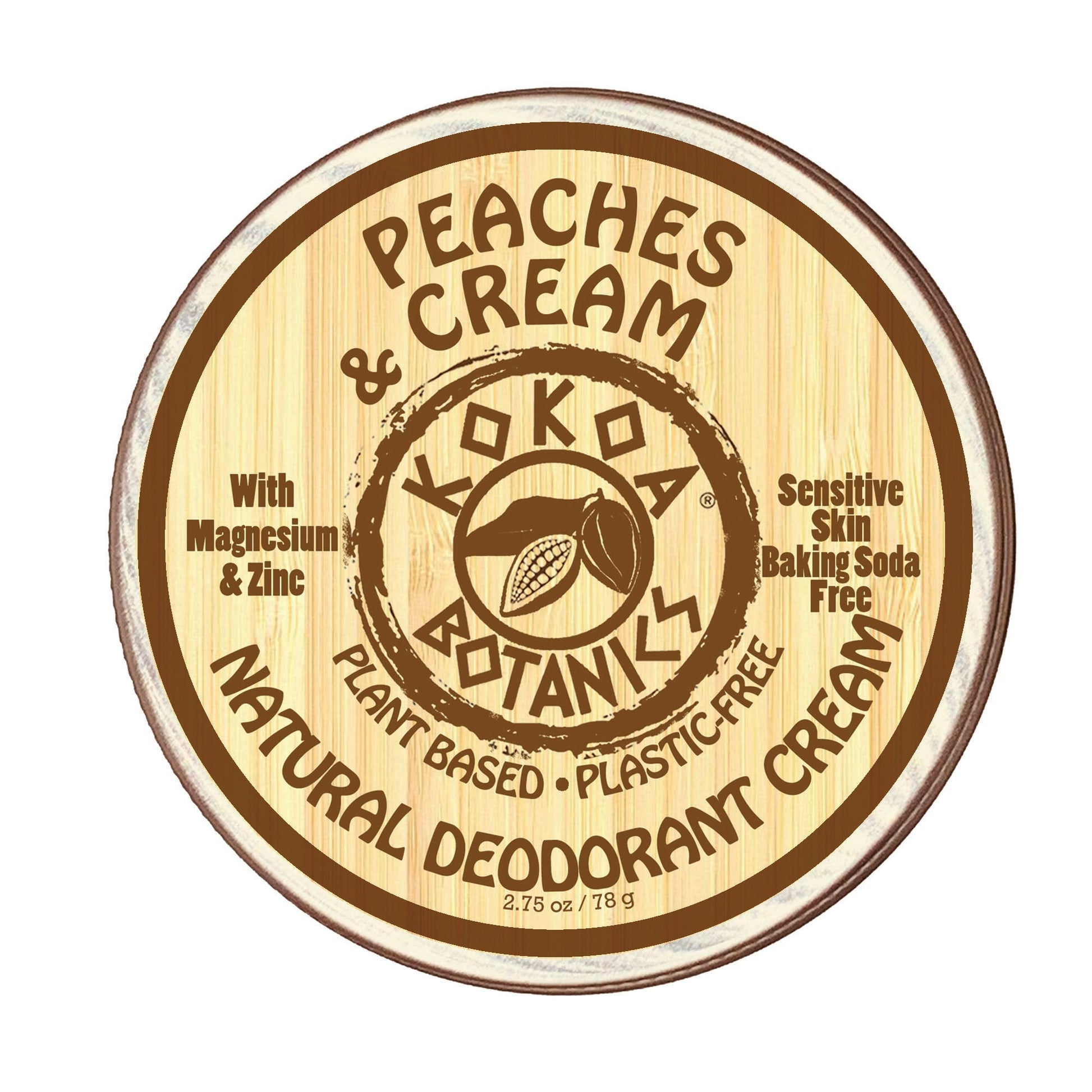 KOKOA BOTANICS Peaches and Cream natural deodorant cream in 2.5 oz jar, baking soda free, with peach and cream scent