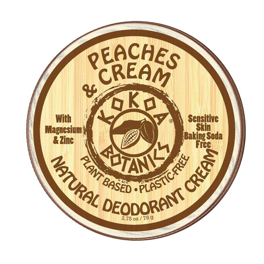 KOKOA BOTANICS Peaches and Cream natural deodorant cream in 2.5 oz jar, baking soda free, with peach and cream scent