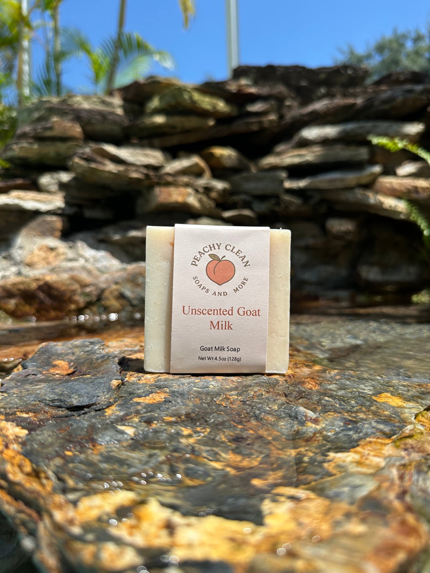Unscented goat milk soap by Peachy Clean Soaps and More LLC, creamy and gentle with a smooth, natural appearance.