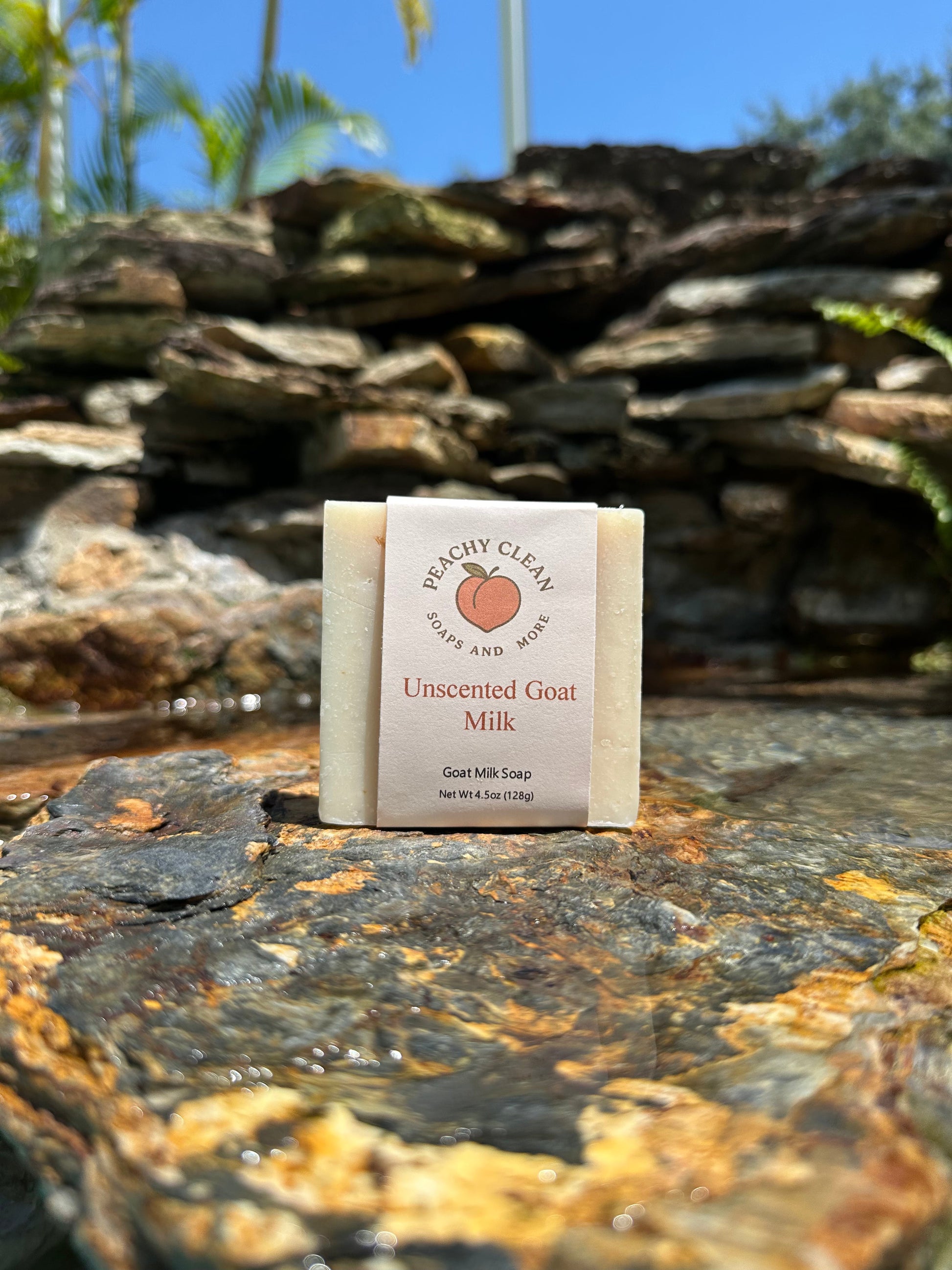 Unscented goat milk soap by Peachy Clean Soaps and More LLC, creamy and gentle with a smooth, natural appearance.