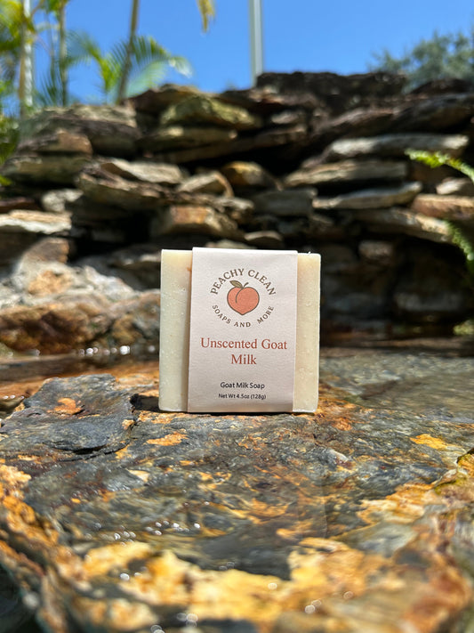 Unscented goat milk soap by Peachy Clean Soaps and More LLC, creamy and gentle with a smooth, natural appearance.