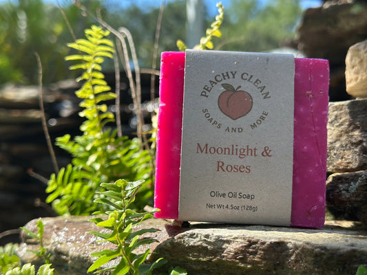 Moonlight & Roses soap by Peachy Clean Soaps and More LLC, featuring a floral and calming design with soft pastel colors.